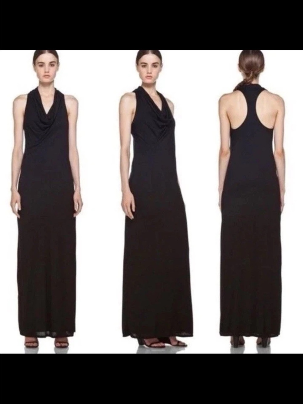 Helmut Lang Kinetic Sleeveless Racerback Cowl Neck Maxi Dress Size P S Black USA